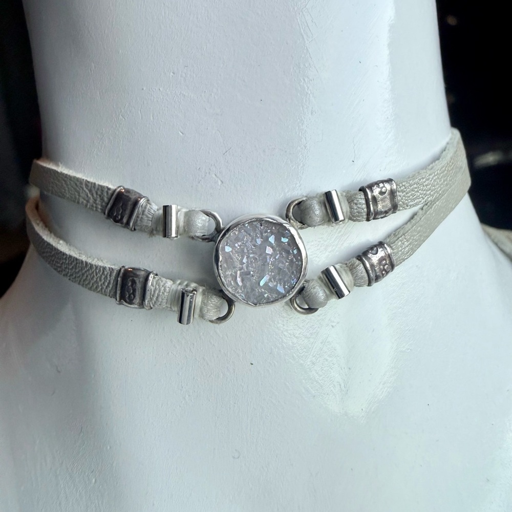 Chan Luu Silver Wrap Necklace Choker Long Necklace Wrap  Rainbow Druzy